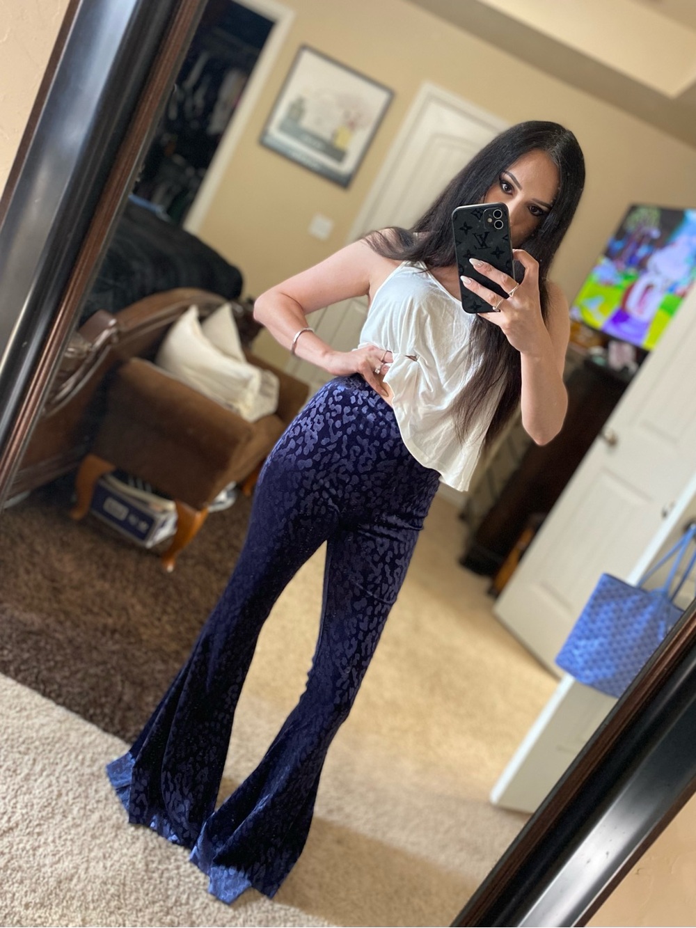 Killstar purple leopard velvet bell bottom pants XS